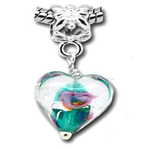 Green Foil Glass Hearts for Snake Chain Bracelets (Green)