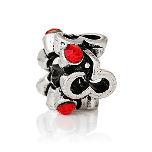 Beautiful Mothes Day Red Crystal Charm Spacer European Bead Compatible for Most European Snake Chain Bracelet - Sexy Sparkles Fashion Jewelry - 1
