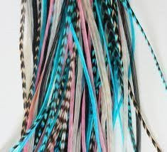 4-6 Gorgeous Light Pink Grizzly ,Turqoise,blue, White & Origianl Grizzly Feather for Hair Extension-5 Feathers