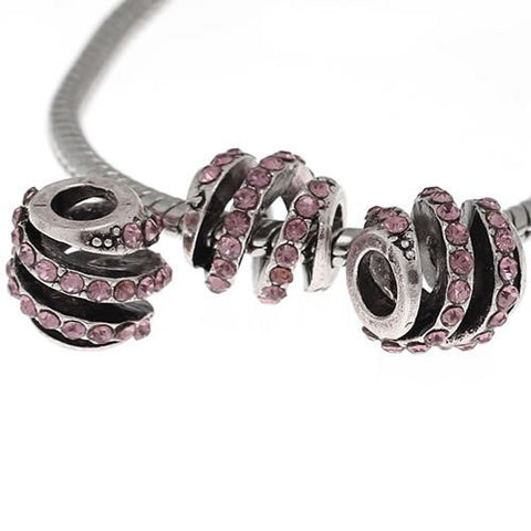 Spiral Design W/crystals Charm Spacer Bead For Snake Chain Bracelet (Purple) - Sexy Sparkles Fashion Jewelry - 2