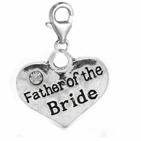 Clip on Wedding Father of the Bride Heart w/ Crystals Charm Dangle Pendant for European Clip on Charm Jewelry w/ Lobster Clasp - Sexy Sparkles Fashion Jewelry - 2
