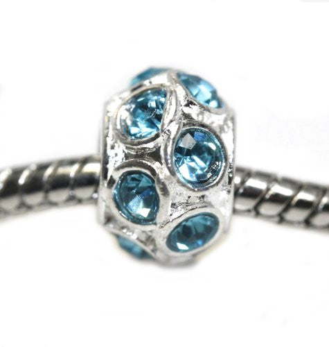 Birthstone March Aquamarine  Crystals Bead Charm Compatible with European Snake Chain Charm Bracelet - Sexy Sparkles Fashion Jewelry - 1