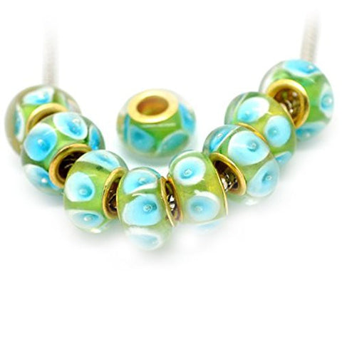 Ten Green and Blue Lampwork Murano Beads for Snake Charm Bracelet - Sexy Sparkles Fashion Jewelry - 1