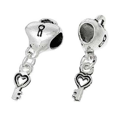 Lovers Lock and Key Charm Spacer Bead For Snake Chain Bracelet - Sexy Sparkles Fashion Jewelry - 2