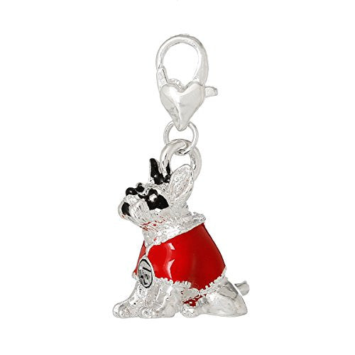 Dog W/ Red Shirt Clip On For Bracelet Charm Pendant for European Charm Jewelry w/ Lobster Clasp - Sexy Sparkles Fashion Jewelry - 1