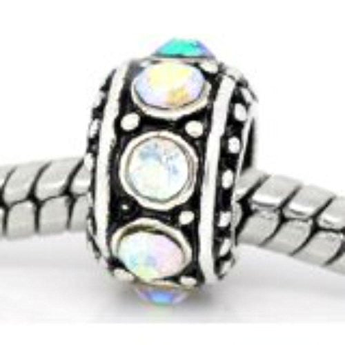 AB Clear Crystal Round Birthstone Spacer Bead Charm for Snake Chain Bracelet - Sexy Sparkles Fashion Jewelry - 1