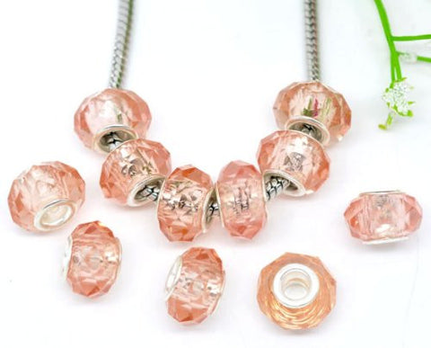 Glass Faceted Style Beads for Snake Chain Charm Bracelet (Peach) - Sexy Sparkles Fashion Jewelry - 3