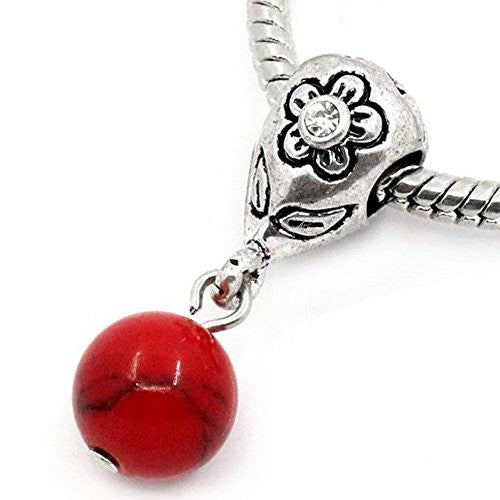 Red Dangle Ball with Rhinestones Bead Charm Spacer for Snake Chain Charm Bracelets