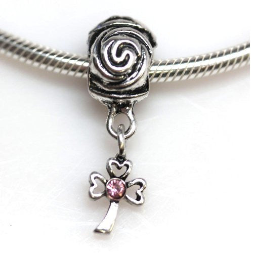 Cross Charm Dangle w/Pink  Rhinestone European Bead Compatible for Most European Snake Chain Bracelet - Sexy Sparkles Fashion Jewelry