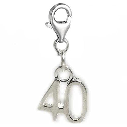 Clip on Number 40 Dangle Charm Pendant for European Clip on Charm Jewelry w/ Lobster Clasp