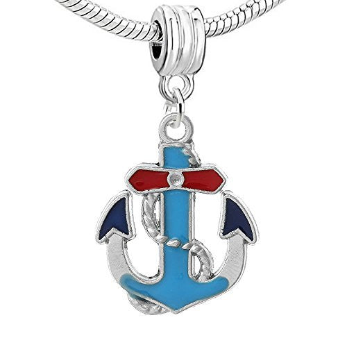 Enamel Blue and Red Anchor Charm Bead - Sexy Sparkles Fashion Jewelry