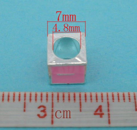"I" Letter Square Charm Beads Pink Enamel European Bead Compatible for Most European Snake Chain Charm Bracelet - Sexy Sparkles Fashion Jewelry - 3