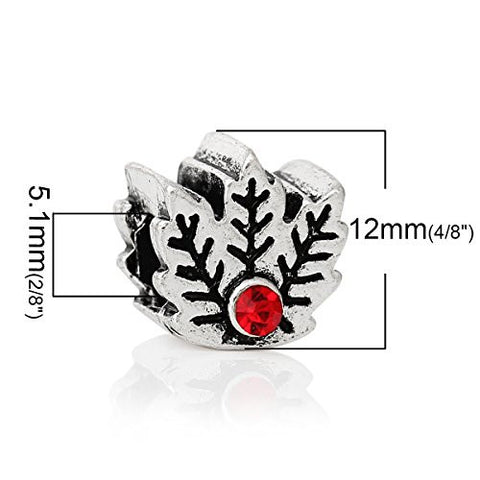 Leaf W/ Red Crystals for European Snake Chain Charm Bracelet - Sexy Sparkles Fashion Jewelry - 3