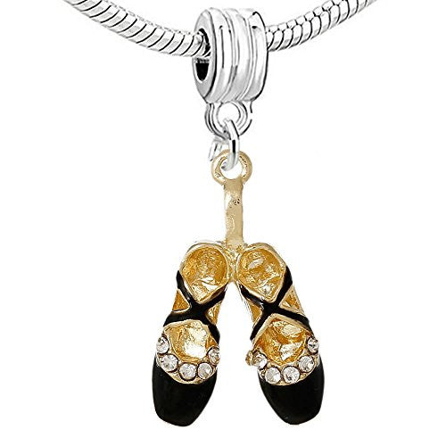 Black Ballerina Ballet Shoes European Bead Compatible for Most European Snake Chain Bracelet