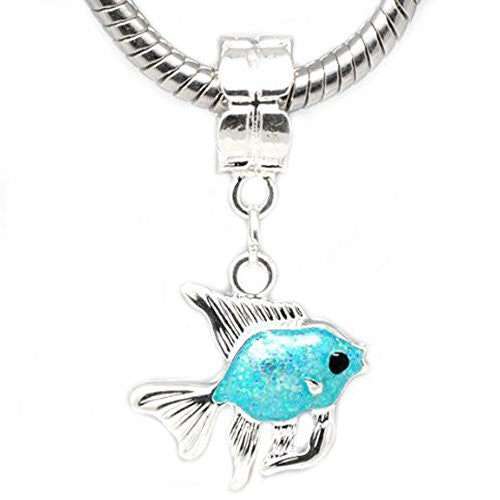 Turquoise Enamel Goldfish Dangle Charm European Bead Compatible for Most European Snake Chain Bracelet - Sexy Sparkles Fashion Jewelry - 1