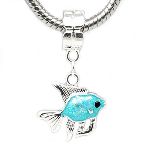Turquoise Enamel Goldfish Dangle Charm European Bead Compatible for Most European Snake Chain Bracelet - Sexy Sparkles Fashion Jewelry - 1