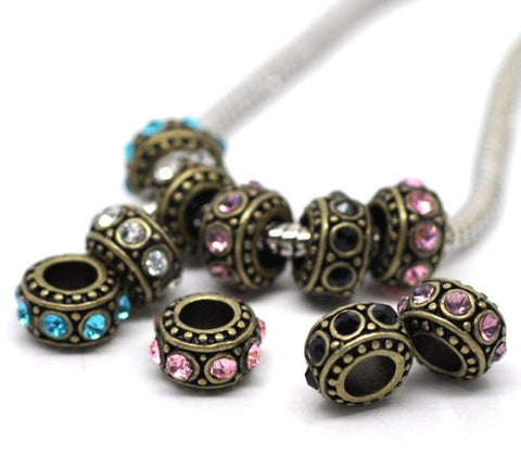 Bronze with Light Pink  Rhinestone Spacer Charm European Bead Compatible for Most European Snake Chain Bracelet - Sexy Sparkles Fashion Jewelry - 2