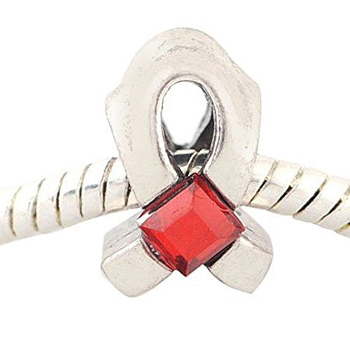Red Cancer Awarness Ribbon Charm European Bead Compatible for Most European Snake Chain Bracelet