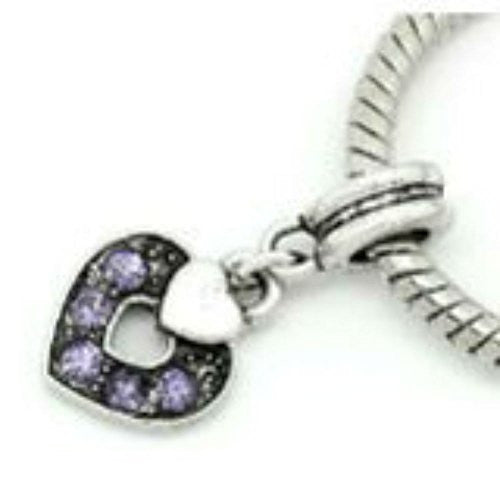 Heart W/Purple  Crystals Bead Compatible for Most European Snake Chain Bracelet - Sexy Sparkles Fashion Jewelry
