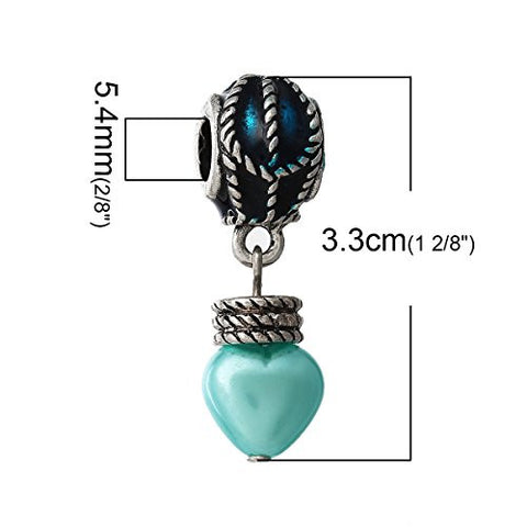 European Charm Dangle Beads Acrylic Blue Heart Antique Silver Enamel Fuchsia - Sexy Sparkles Fashion Jewelry - 3
