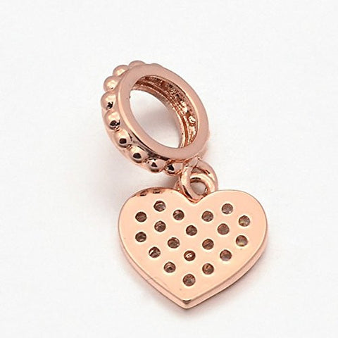 High Quality Rose Gold Tone Clear  Cubic Zirconia Heart Dangle Charm European Bead Compatible for Most European Snake Chain Bracelet - Sexy Sparkles Fashion Jewelry - 2