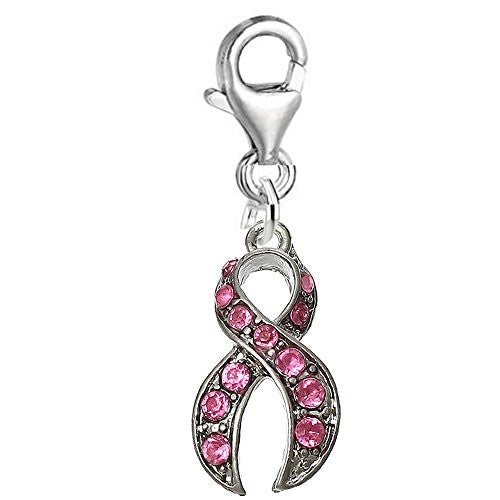 Awarness Ribbon with Pink  Crystals Clip on Charm for European Charm w/ Lobster Clasp - Sexy Sparkles Fashion Jewelry