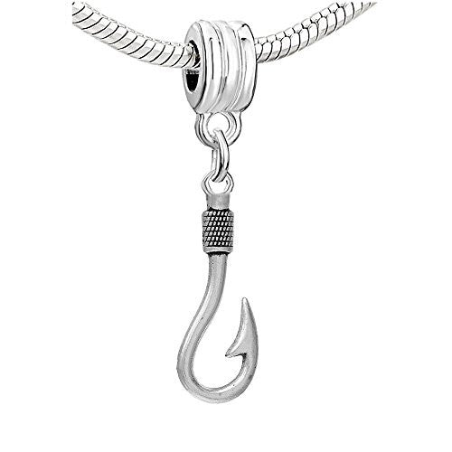 Fisherman's Fish Hook Tool Dangle Charm European Bead Compatible for Most European Snake Chain Bracelet