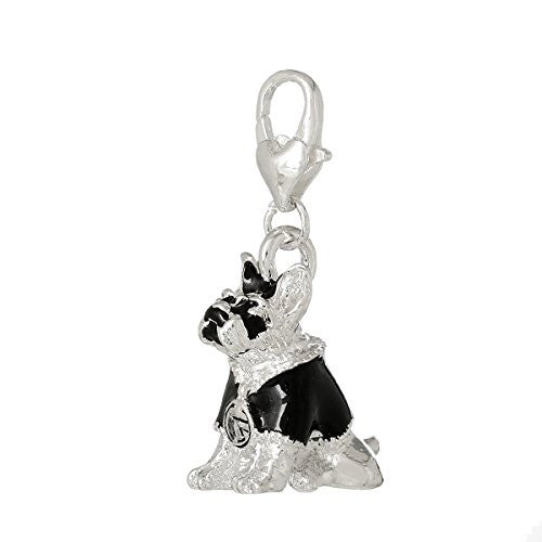 Dog W/ Black Shirt Clip On For Bracelet Charm Pendant for European Charm Jewelry w/ Lobster Clasp