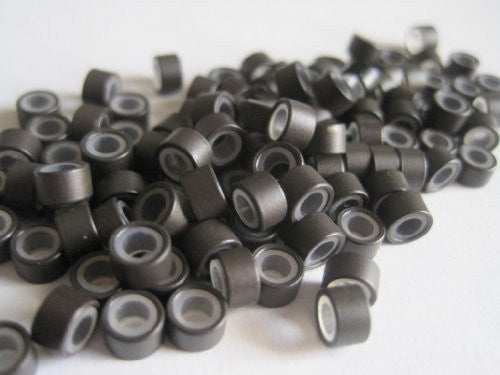 100 PCS 5mm Dark Brown Silicone Lined Micro Links Rings Beads for Installation for Feather and Hair Extensions