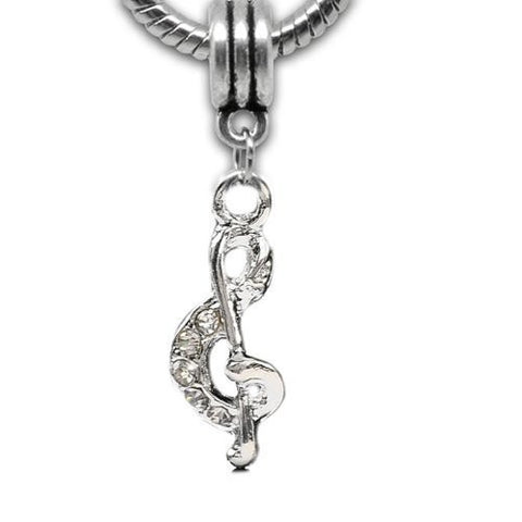 Musical Note with Clear  Crystals Dangle European European Bead Compatible for Most European Snake Chain Bracelet - Sexy Sparkles Fashion Jewelry - 2