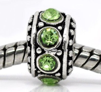 Five (5) August  Period Light Green Rhinestone Charms Spacer Beads For Snake Chain Charm Bracelet - Sexy Sparkles Fashion Jewelry - 2