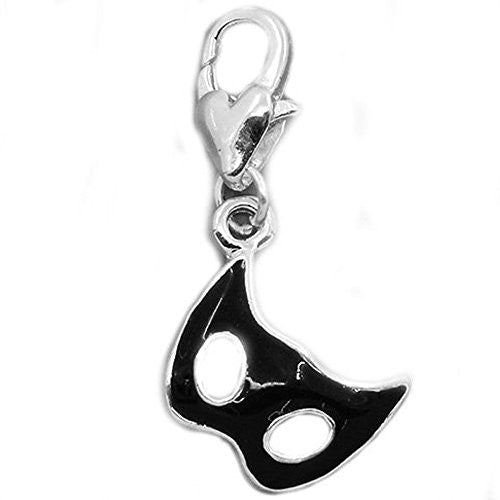 Clip on Black Mask Charm Pendant for European Jewelry w/ Lobster Clasp