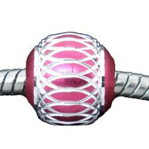 Pink Carved Lantern Aluminum Charm Spacer European Bead Compatible for Most European Snake Chain Bracelet