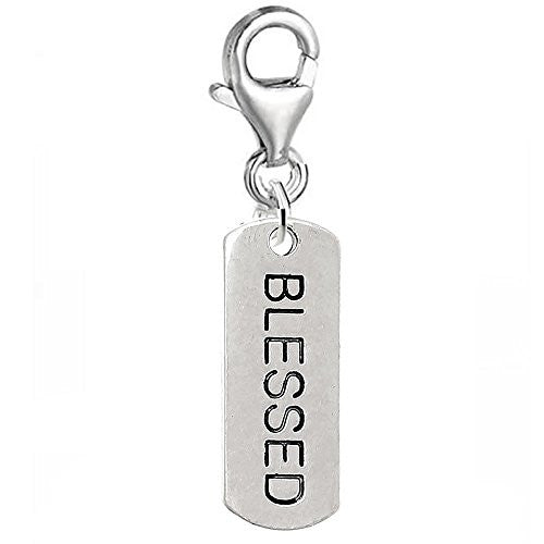 Dog Tag Inspiration/Strength Clip on Charm w/ Lobster Clasp (Blessed)