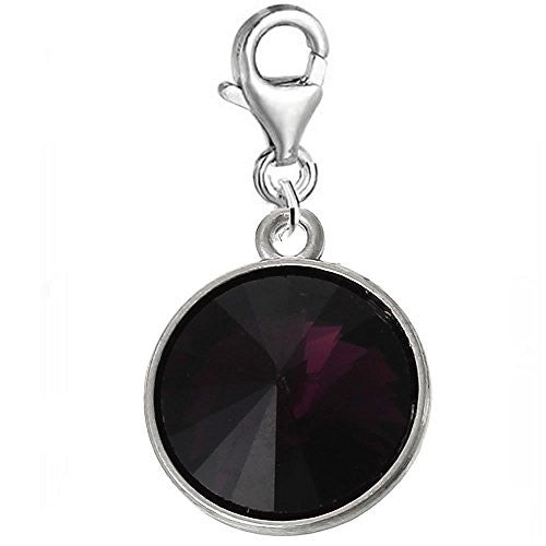 Round Rhinestone Birthstone  Rhinestone Clip on Charm Pendant for European Charm Jewelry (February) - Sexy Sparkles Fashion Jewelry