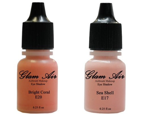 Glam Air Set of Two (2) s-E17 Sea Shell & E20 Bright Coral  Airbrush Water-based 0.25 Fl. Oz. Bottles of Eyeshadow - Sexy Sparkles Fashion Jewelry - 1