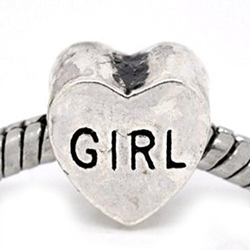 Girl Love Heart Charm European Bead Compatible for Most European Snake Chain Bracelet