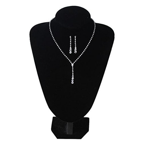 Fashion Jewelry Necklace Earring Ear Stud Set Teardrop Silver Plated w/ Stoppers Clear Rhinestone - Sexy Sparkles Fashion Jewelry - 3