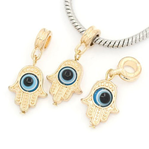 Gold Tone Hamsa Evil Eye European Bead Compatible for Most European Snake Chain Bracelet - Sexy Sparkles Fashion Jewelry - 3