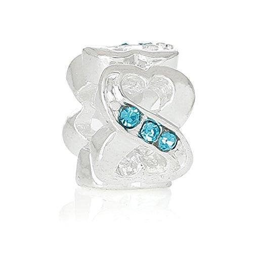 Valentine's Day European Style Charm Beads Heart Number 8 Silver Plated Blue Rhinestone - Sexy Sparkles Fashion Jewelry - 1