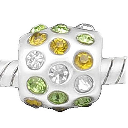 Light Green, Yellow W/clear Created Crystals Silver Tone European Bead Compatible for Most European Snake Chain Bracelet - Sexy Sparkles Fashion Jewelry