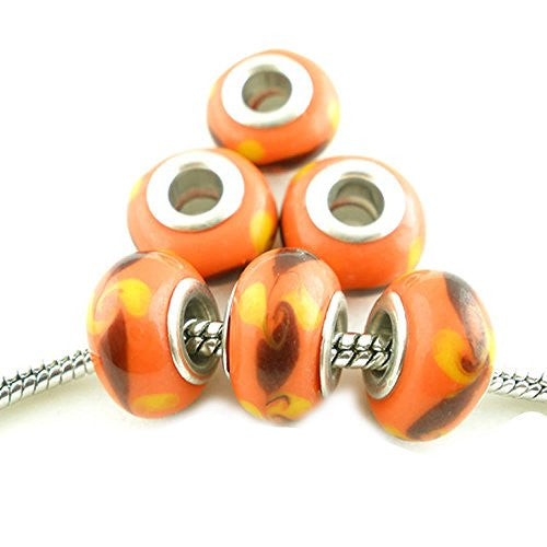 Ten Orange Glass Lampwork Beads for Snake Chain Charm Bracelet