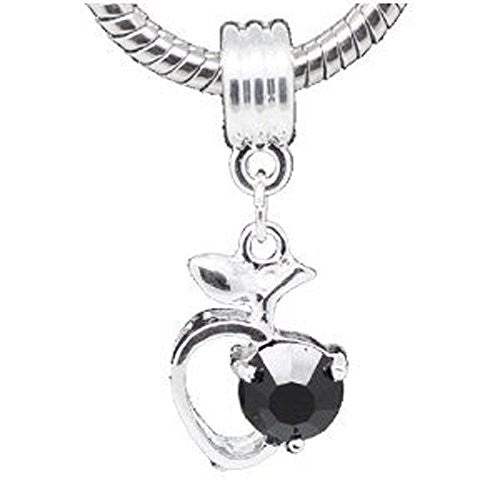 Black Rhinestone Apple Heart Dangle Bead Compatible for Most European Snake Chain Braceletfor Snake Chain Bracelet - Sexy Sparkles Fashion Jewelry - 1