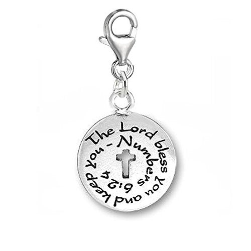 The Lord Bless You and Keep You Religious Cross Clip on Charm for European Jewelry w/ Lobster Clasp