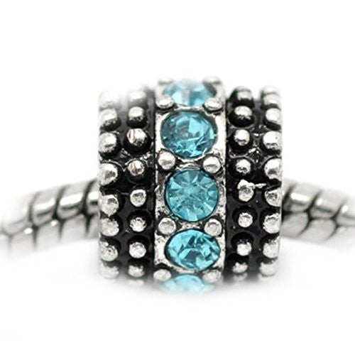 Silver Tone Blue Rhinestone Spacer Charm Compatible with European Snake Chain Charm Bracelet - Sexy Sparkles Fashion Jewelry - 1