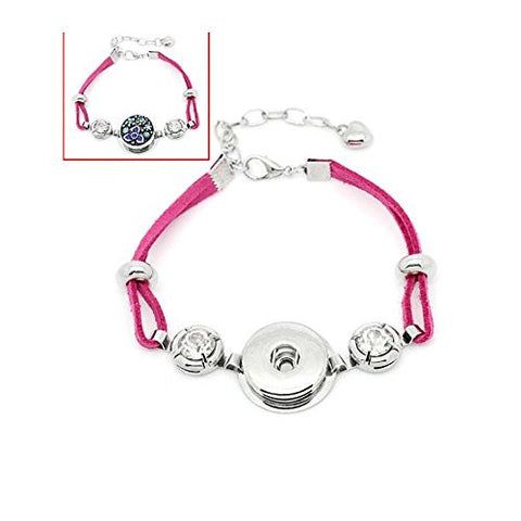 Fushia Velvet Chunk Lobster Clasp Bracelet & Extender Chain Fits Snaps Chunk Button - Sexy Sparkles Fashion Jewelry - 1