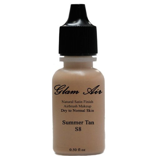 Large Bottle Airbrush Makeup Foundation Satin S8 Summer Tan Water-based Makeup Lasting All Day 0.50 Oz Bottle By Glam Air