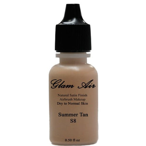 Large Bottle Airbrush Makeup Foundation Satin S8 Summer Tan Water-based Makeup Lasting All Day 0.50 Oz Bottle By Glam Air - Sexy Sparkles Fashion Jewelry - 1