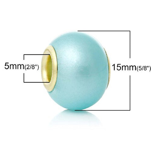Five (5) Light Blue Lampwork Murano Glass European Beads Compatible with European Snake Chain Bracelet - Sexy Sparkles Fashion Jewelry - 2