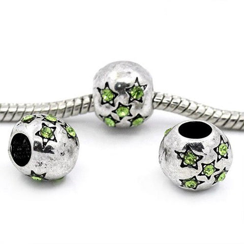 European Charm Beads Antique Silver Star Carved light Green Rhinestone - Sexy Sparkles Fashion Jewelry - 3